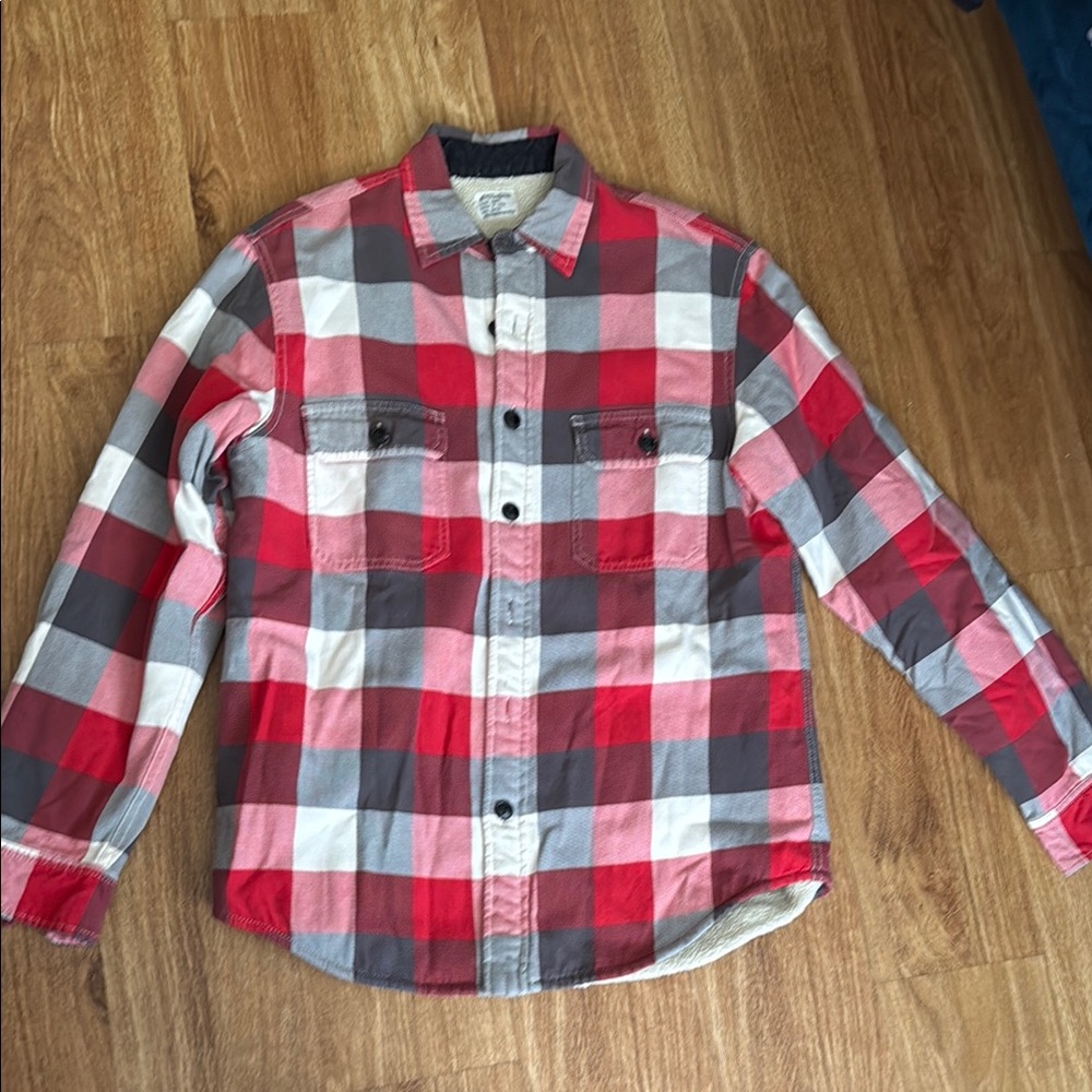 J. Crew Red and Gray Plaid Shirt Jacket